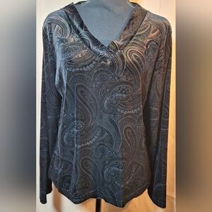 CHRISTOPHER & BANKS Black Velvet Paisley Blouse
